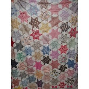 1950s Homemade Six-pointed Star Quilt. 88 x 70